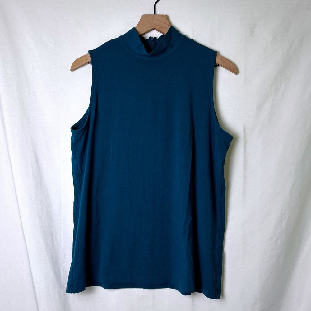 Chicos Mock Neck Sleeveless The Ultimate Tee Top Size 2/L Teal Casual Office